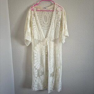 Boho whimsy fairy white lace summer cover up one size vacation pool womens hippi